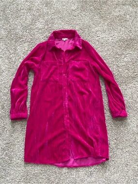 Anthropologie Velvet Fuchsia Button-Up Dress